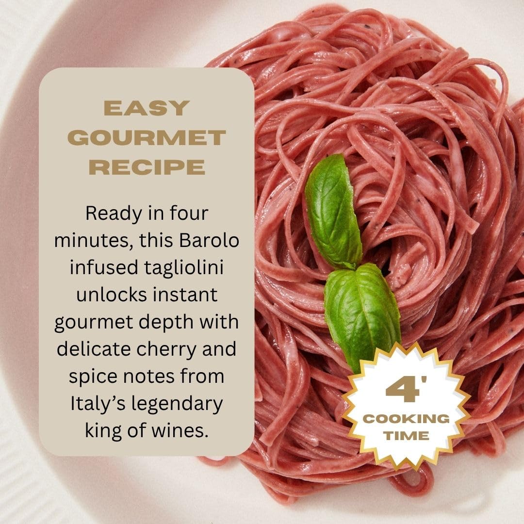 TRFL Truffle & Barolo Wine Tagliolini - Artisanal Italian Egg Pasta Noodles, 3% Truffle Grains and 4% Barolo Wine, Handcrafted in Alba, Italy