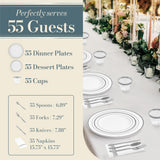 Reli. Plastic Plates for Party | 385 Pcs | White w/Silver Rim | Plates and Napkins Party Supplies | Disposable Dinnerware Set for 55 Guests |Dinner