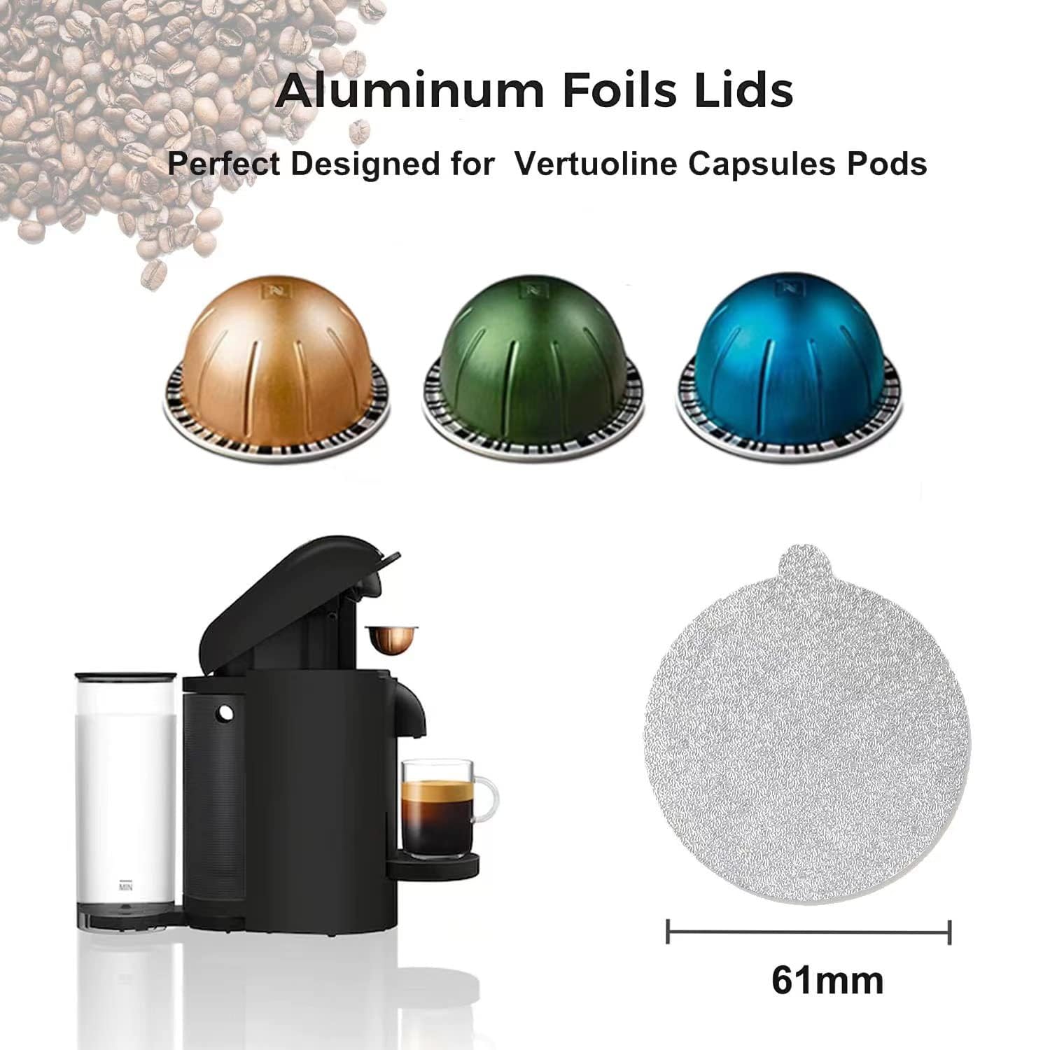 Clinuse Aluminum Foil Lids Seals for Nespresso Vertuo Pods, 100Pcs Reusable Nespresso Capsules Coffee Pods Cover Seals, Compatible with Nespresso