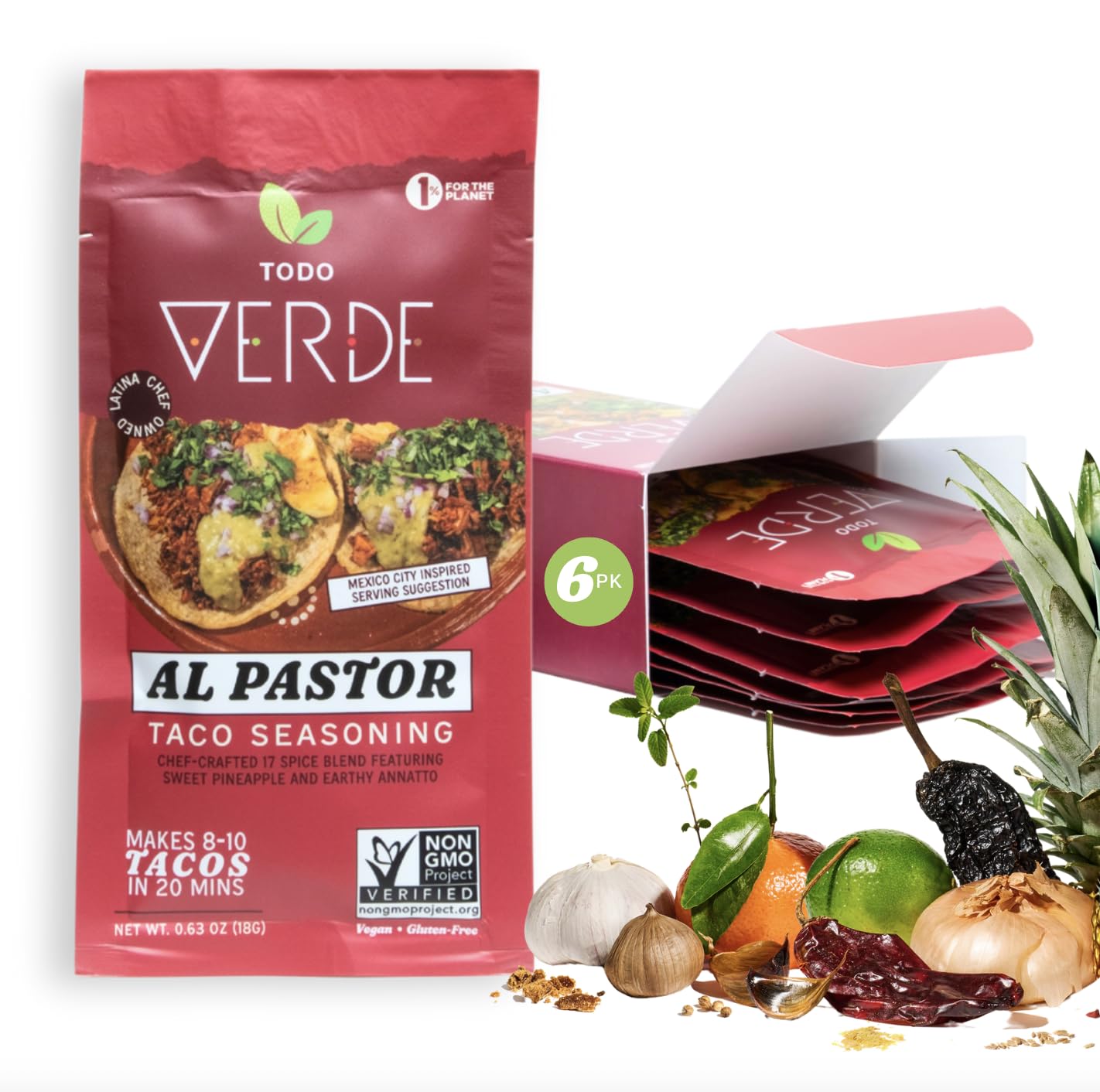 Al Pastor Healthy Taco Seasoning Packets - Todo Verde Mexican Seasoning Mix | Chef Curated Taco Blends with Sweet Pineapple & Black Garlic | Vegan