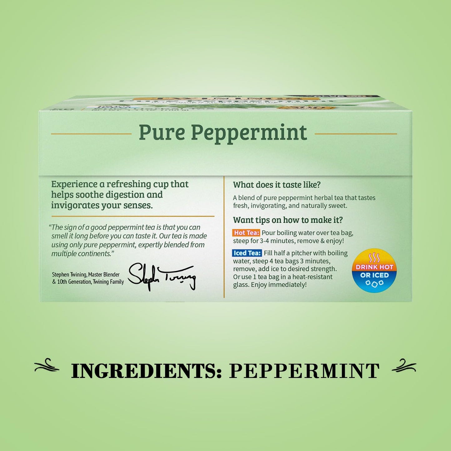 Twinings Pure Peppermint Tea - Naturally Caffeine Free, Refreshing Mint Herbal Tea Bags Individually Wrapped, 50 Count