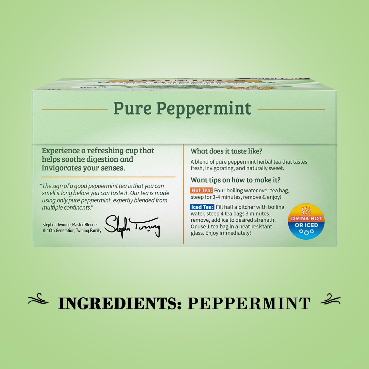 Twinings Pure Peppermint Tea - Naturally Caffeine Free, Refreshing Mint Herbal Tea Bags Individually Wrapped, 50 Count