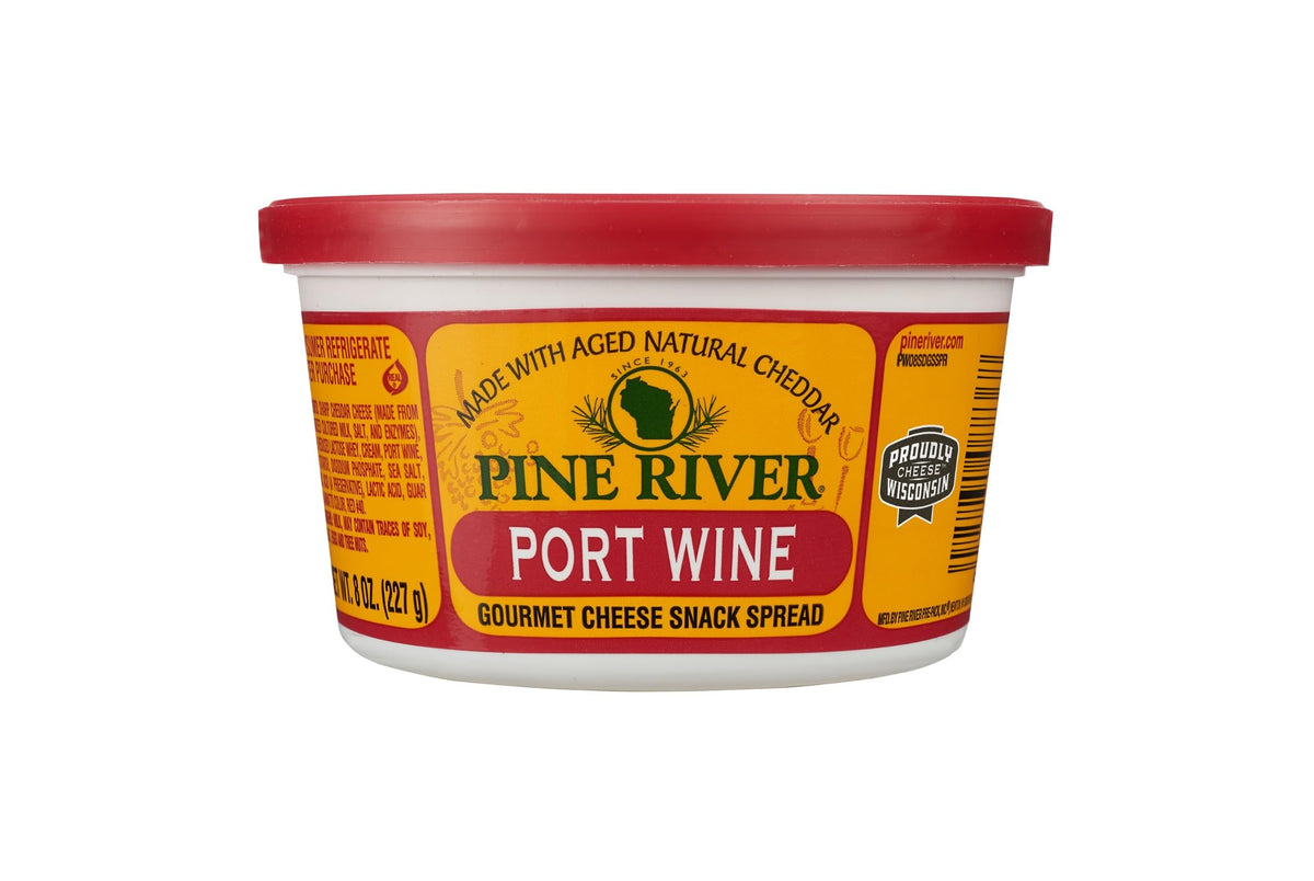 Pine River Cheese Spreads 4-Pack | Port Wine | (4) 8 oz tubs | SHELF-STABLE | Fruity, Sharp & Creamy Authentic Wisconsin Pub Cheese Spread