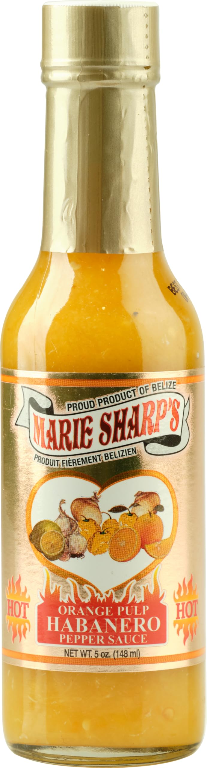 Marie Sharp’s Tropical Orange Habanero Pepper Sauce, 5 oz - Citrusy Belizean Hot Sauce with Fresh Orange & Habanero - All-Natural, Gluten-Free