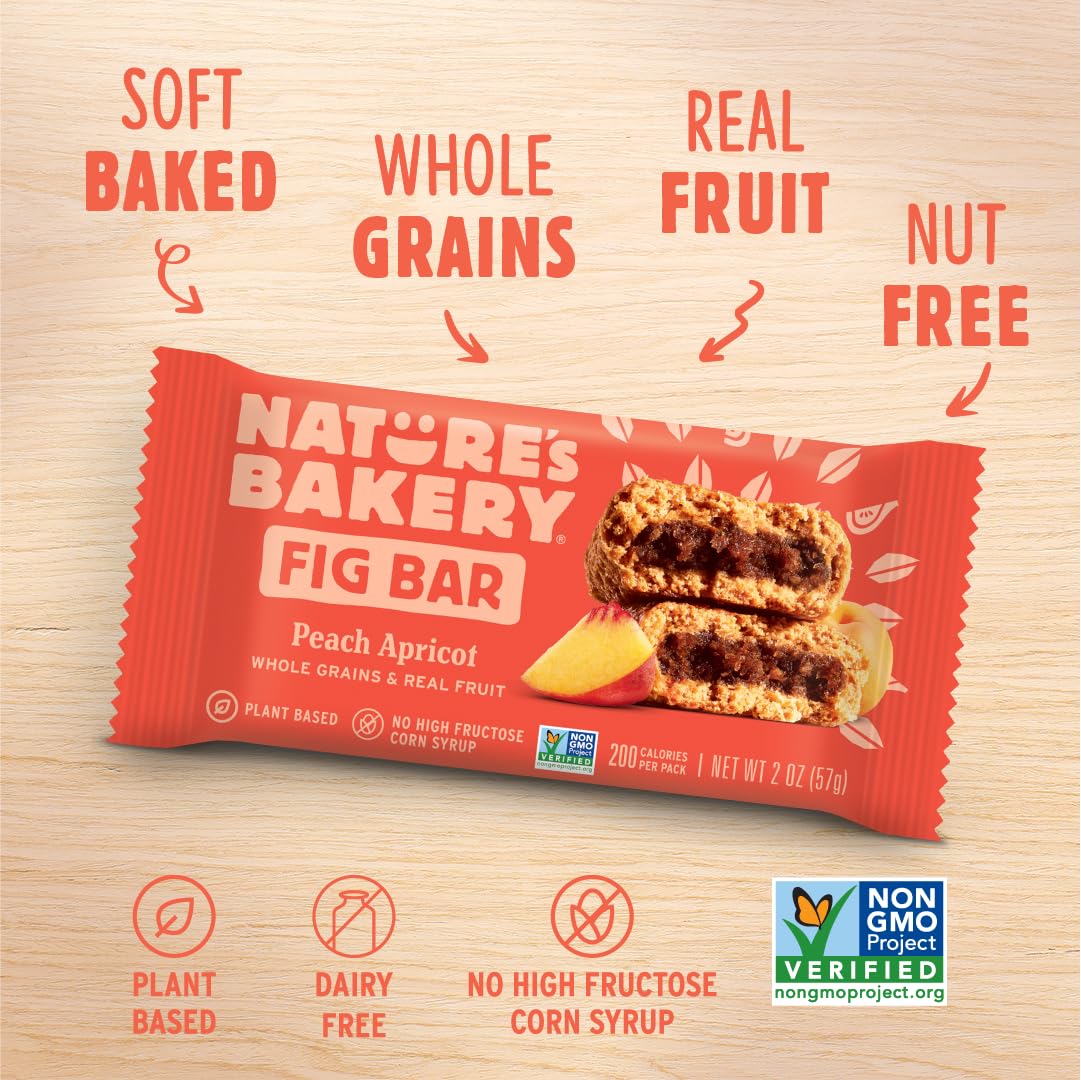Natures Bakery Whole Wheat Fig Bar, Peach Apricot, 6 Count (Pack of 4)