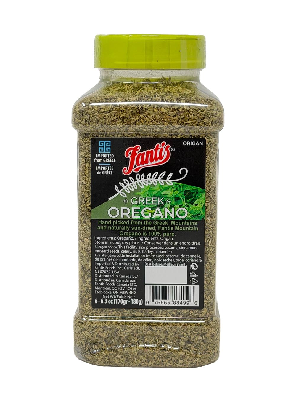 Fantis Dried Oregano Seasoning, 100% Pure Greek Oregano Leaves From Greece Hand Picked and Naturally Sun Dried, 6 Ounce