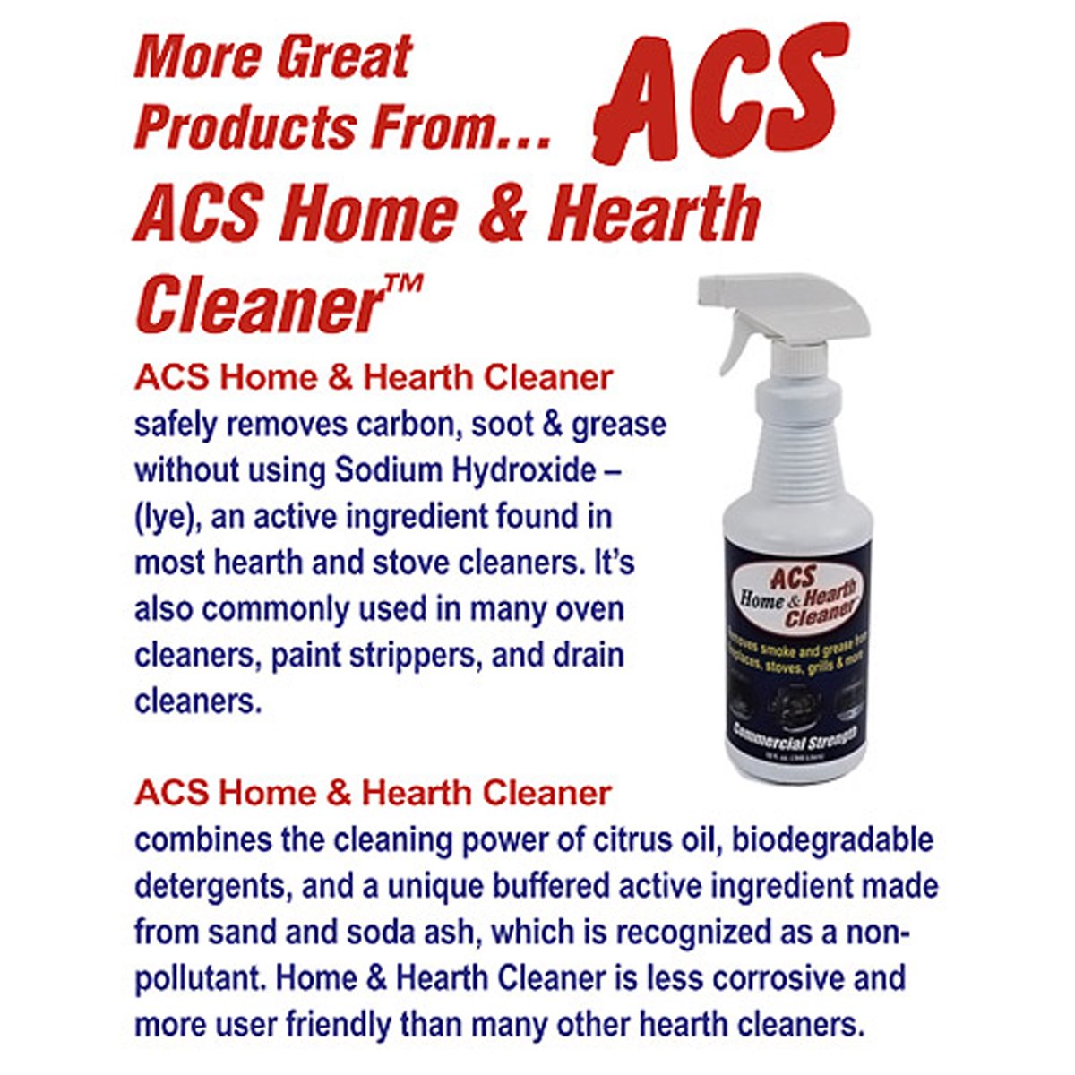 ACS Home & Hearth Cleaner - Biodegradable Citrus Spray for Glass, Grill, Stove - 22 Fl Oz