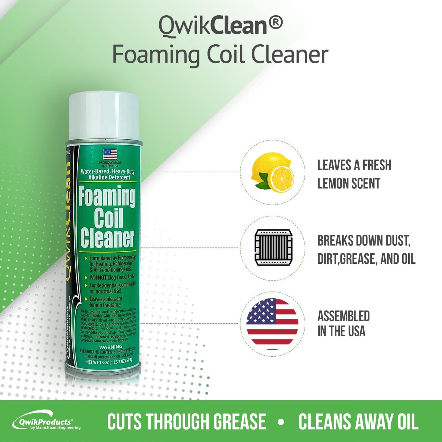 QwikProducts Foaming Coil Cleaner for AC Unit, Heating, Refrigerator, Air Conditioner No Rinse Coil Cleaner Spray Breaks Down Dirt, Dust, Grease