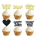 18pcs Black Gold Glitter Dessert Cupcake Pick for Straight Outta 1992 Cheer to 34 Years Old Theme Decor Supplies Happy 34th Birthday Party Decoration