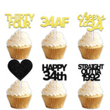 18pcs Black Gold Glitter Dessert Cupcake Pick for Straight Outta 1992 Cheer to 34 Years Old Theme Decor Supplies Happy 34th Birthday Party Decoration