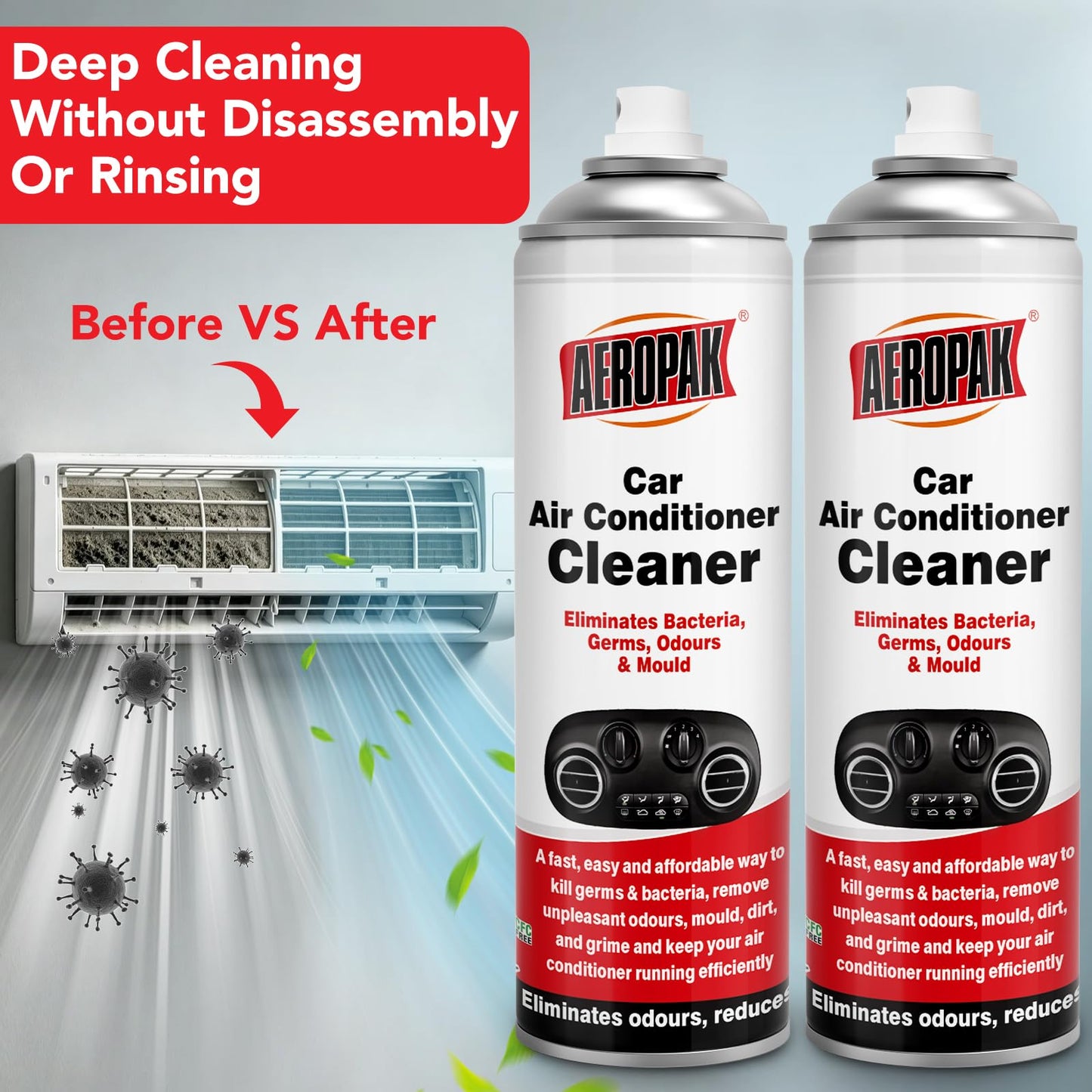 Aeropak AC Cleaner Spray, No Rinse Foaming Coil Cleaner for AC Evaporator & Condenser Coil, Heavy Duty Air Conditioner Cleaner for Window, Split & Car