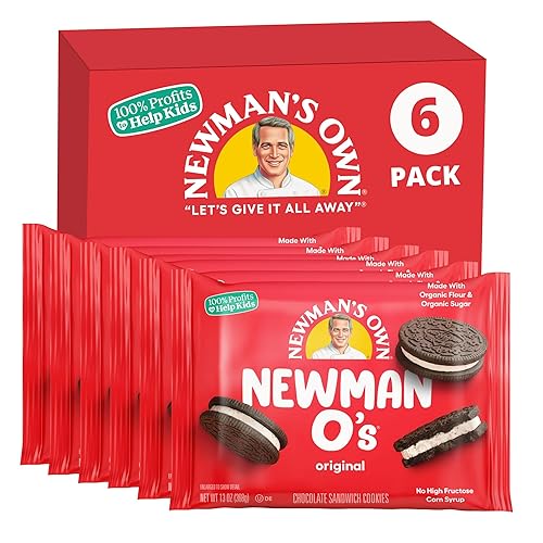 Newman's Own Newman-O's Original Creme Sandwich Cookies, 13 oz (Pack of 6) - Made with Organic Sugar & Flour, No High Fructose Corn Syrup, Vegan