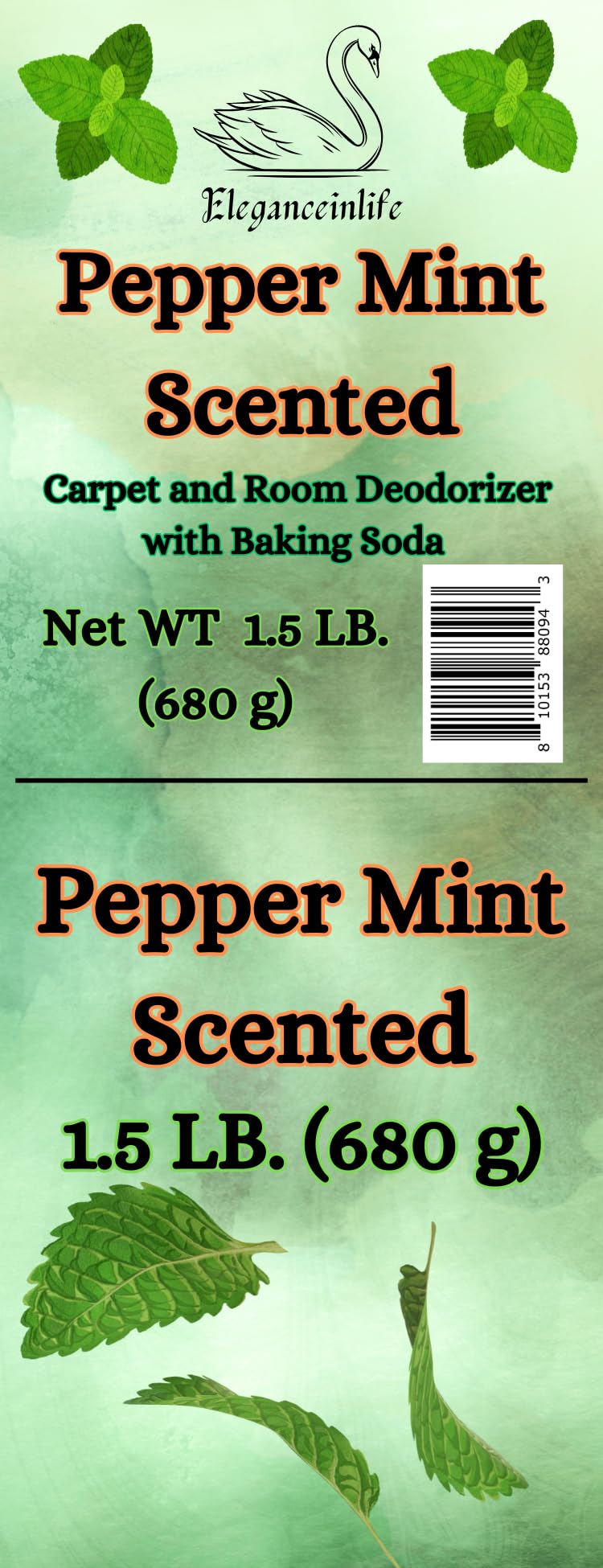 Eleganceinlife Peppermint Scented Carpet and Room Deodorizer with Baking Soda, 1.5 LB (680 g) Each - Fresh Mint, Odor Neutralizer, Pack of 2