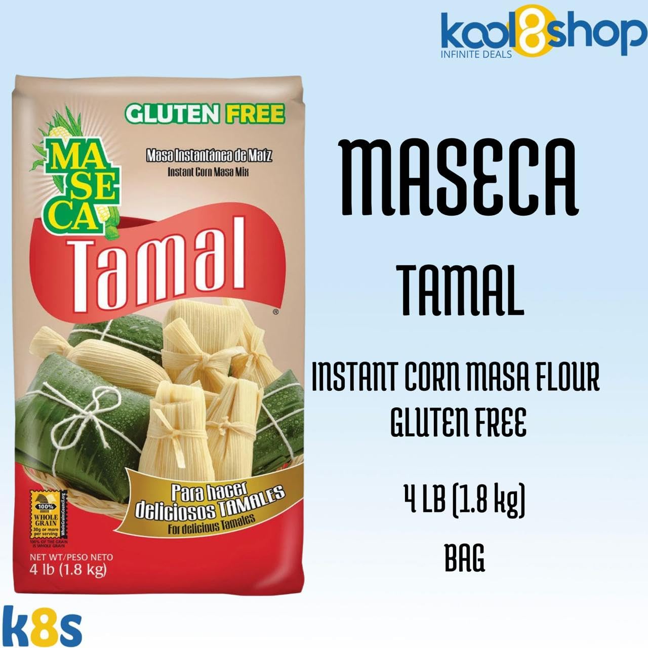 Maseca Tamal Instant Corn Masa Flour Gluten Free Kosher 4 lbs Bag 2 Pack + 2 Storage Reusable Bags by KOOL8SHOP Infinite Deals