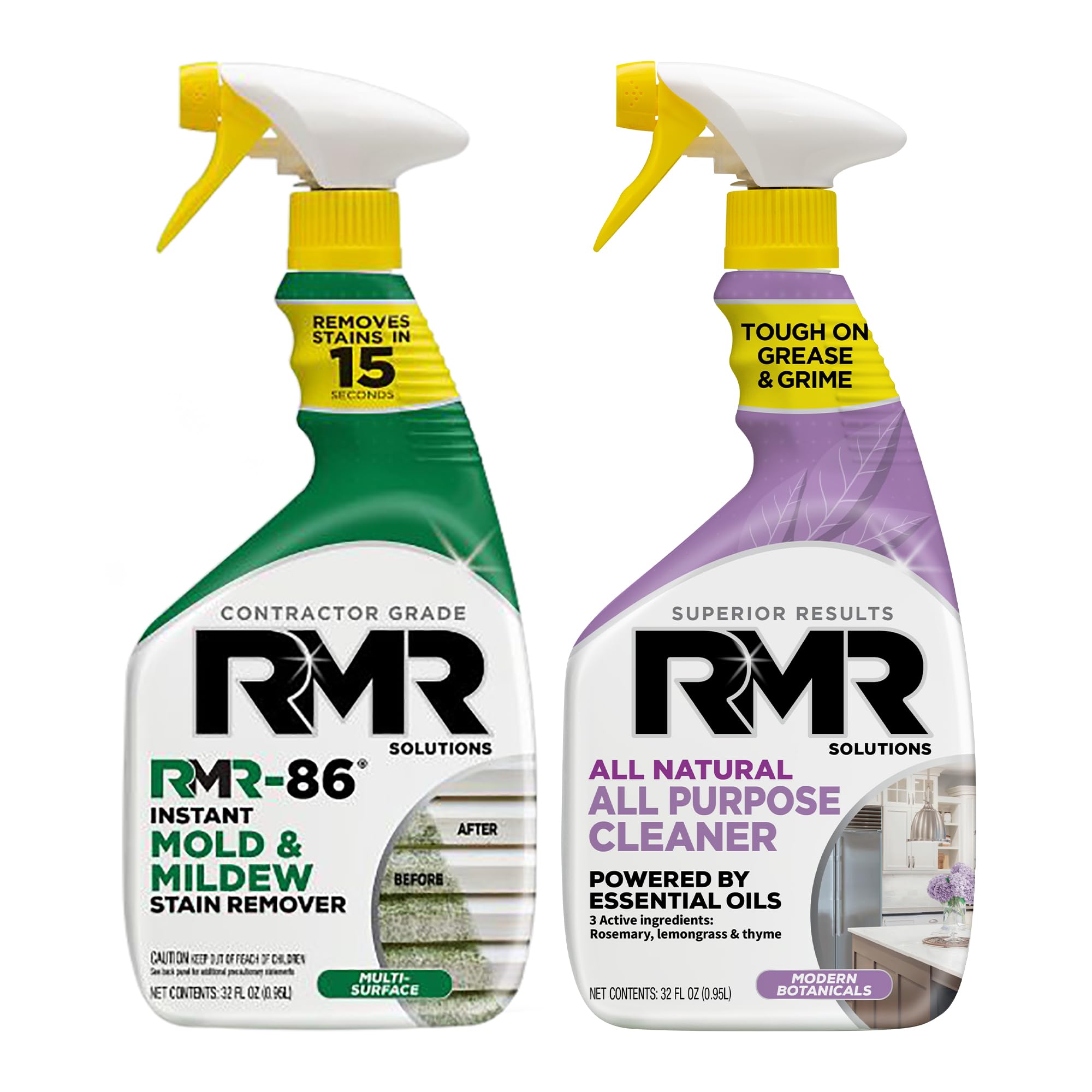 RMR Total Clean Team - Instant Stain Remover + All Natural All Purpose Cleaner, Indoor/Outdoor Cleaning Spray Kit for Kitchens, Bathrooms, Furniture