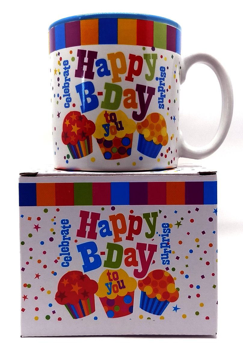 Happy Birthday Mug In Gift Box with 4 Mug Cake Mix Pouches Bundle (Confetti)