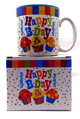 Happy Birthday Mug In Gift Box with 4 Mug Cake Mix Pouches Bundle (Confetti)