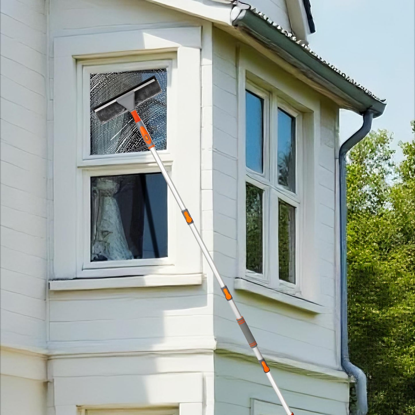 LOMIDA 2-in-1 Window Squeegee Cleaner with 62" Window Cleaning Tool Kit with Extension Pole, Bendable Head for Extra Force, Window Washing Equipment