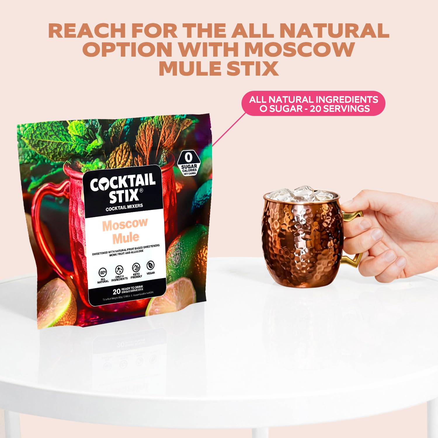 Cocktail Stix Zero Sugar Moscow Mule Mixer - Cocktail & Mocktail Drink Mixer - Skinny Mixes - Water Flavoring Packets - Vegan - No Calories, No Carbs
