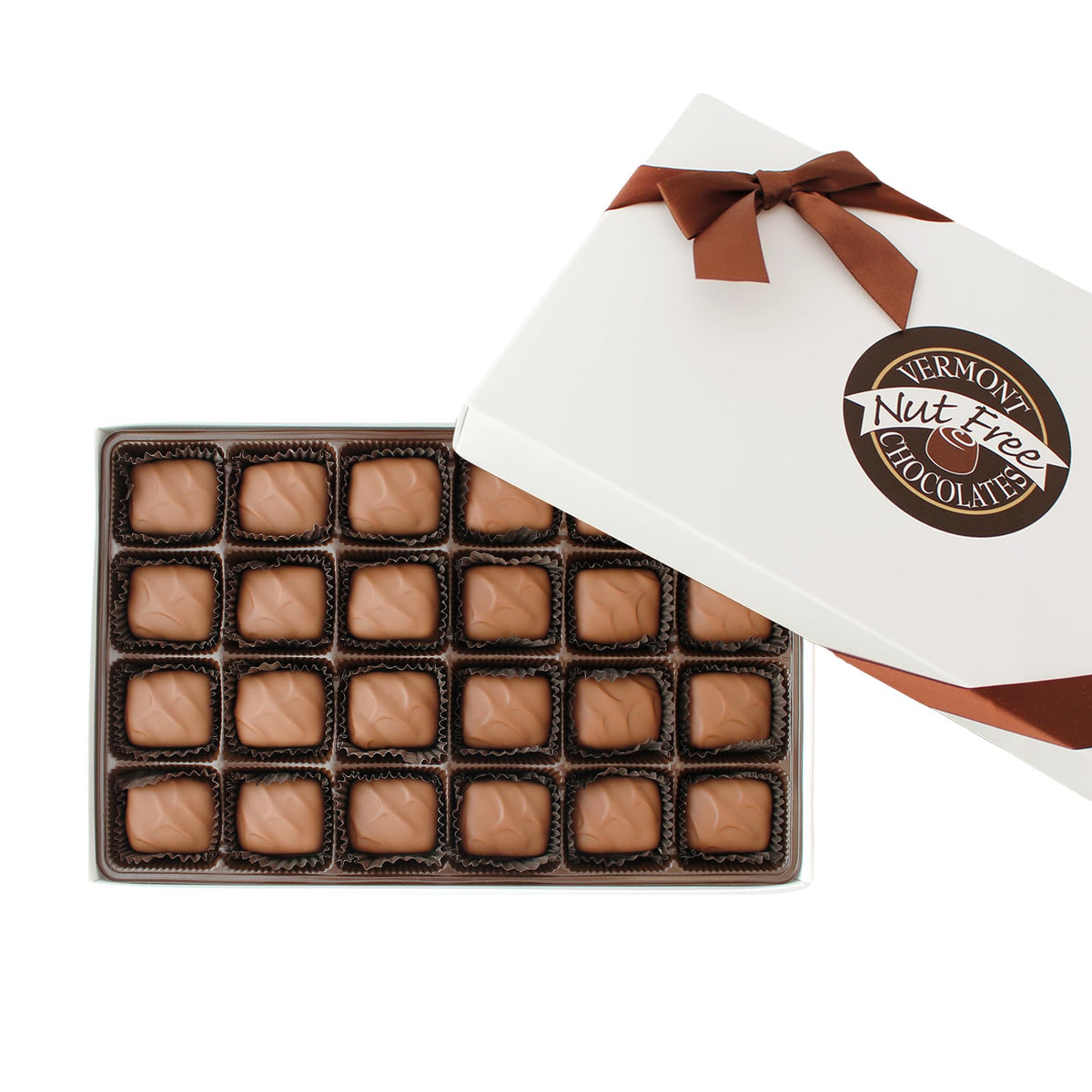 Vermont Nut Free Chocolates Boxed Chocolate Caramels (Milk Chocolate) 24-Piece, Nut-Free, Egg-Free, Kosher