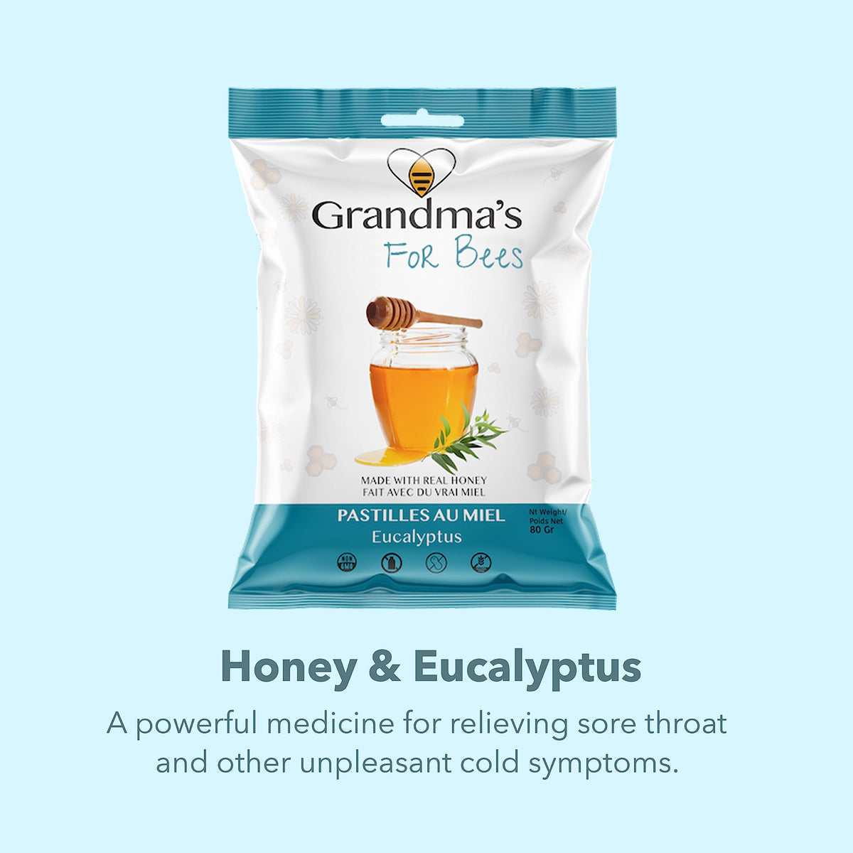 Grandma's For Bees | Old Fashioned Honey Drops - Sweet Gift For You Gift Pack | 4 Flavours: Lemon, Eucalyptus, Cherry, Butter | 4 x 80g Bags