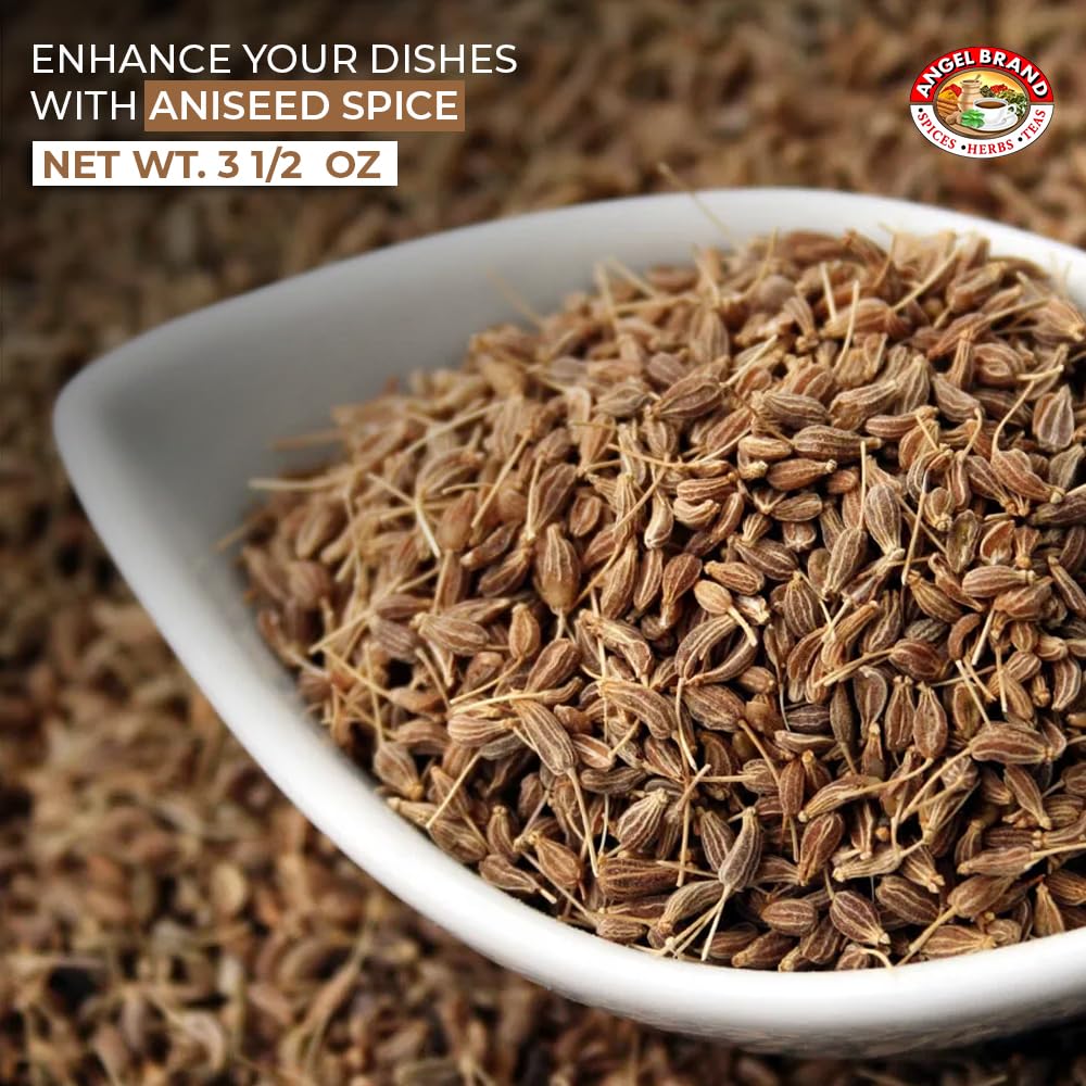 Angel Brand Anise Seeds - 3.5 oz Bottle - Whole Anise Seeds for Baking, Cooking, and Seasoning, Perfect for Teas and Spice Blends.