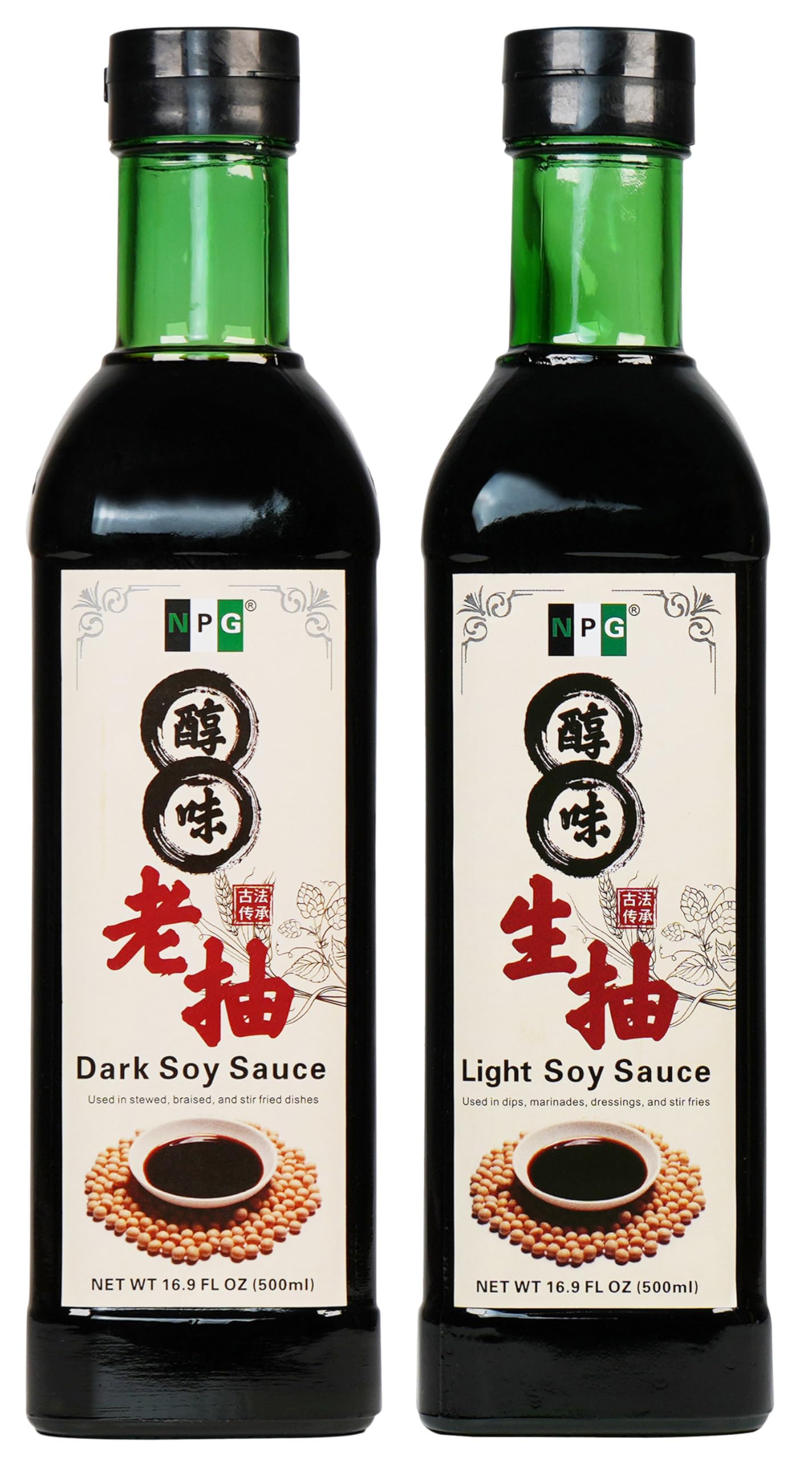 NPG Light & Dark Soy Sauce Set 16.9 fl oz (Pack of 2), Vegan, Non-GMO