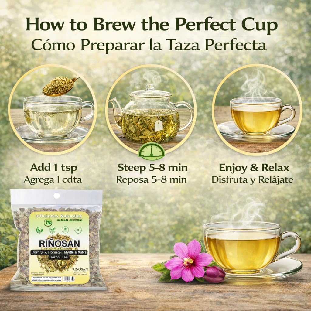 Riñosan Herbal Tea (4 oz) - Traditional Kidney Wellness Support Blend - Corn Silk, Horsetail, Myrtle & Malva - 100% Natural Loose Leaf Infusion