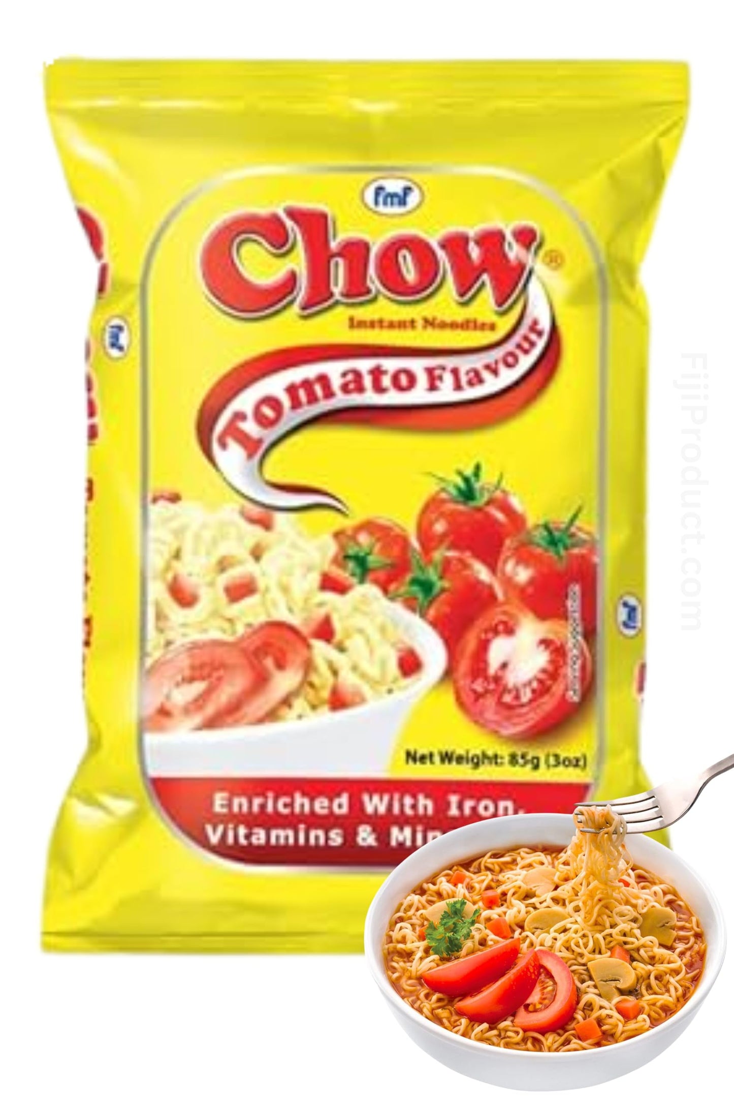 Chow Instant 2 Minutes Noodles - TOMATO Flavor with Seasonings (Pack of 5 Packs x 85g) So Delicious Meal ... HALAL