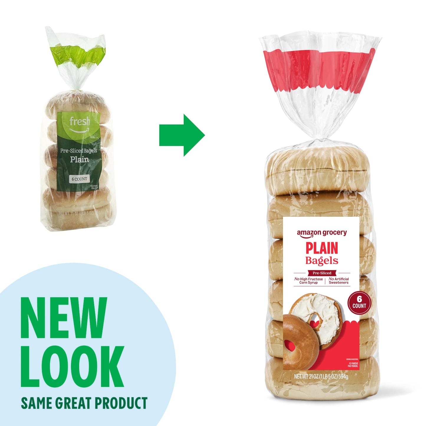 Amazon Grocery, Plain Bagels, Pre-Sliced, 21 Oz, 6 Ct