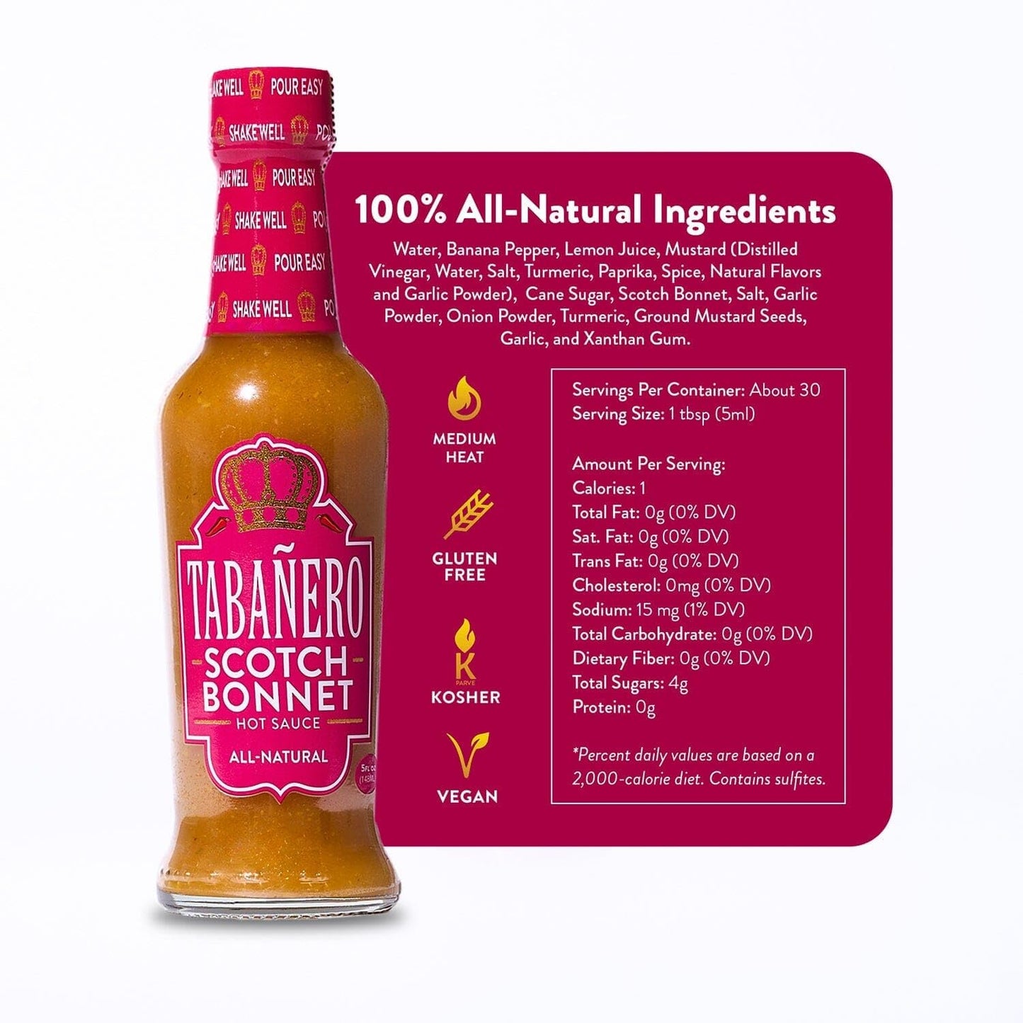 Tabañero Scotch Bonnet Pepper Hot Sauce, All-Natural Gourmet, Bottle, 5 oz