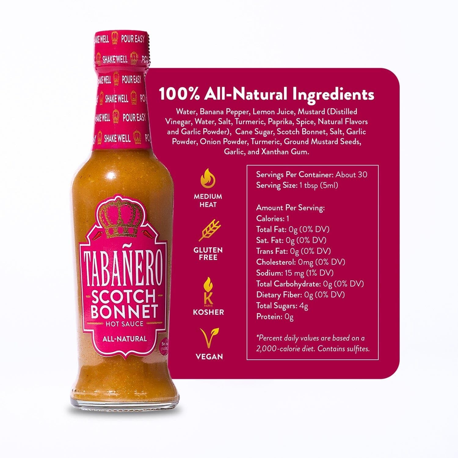 Tabañero Scotch Bonnet Pepper Hot Sauce, All-Natural Gourmet, Bottle, 5 oz
