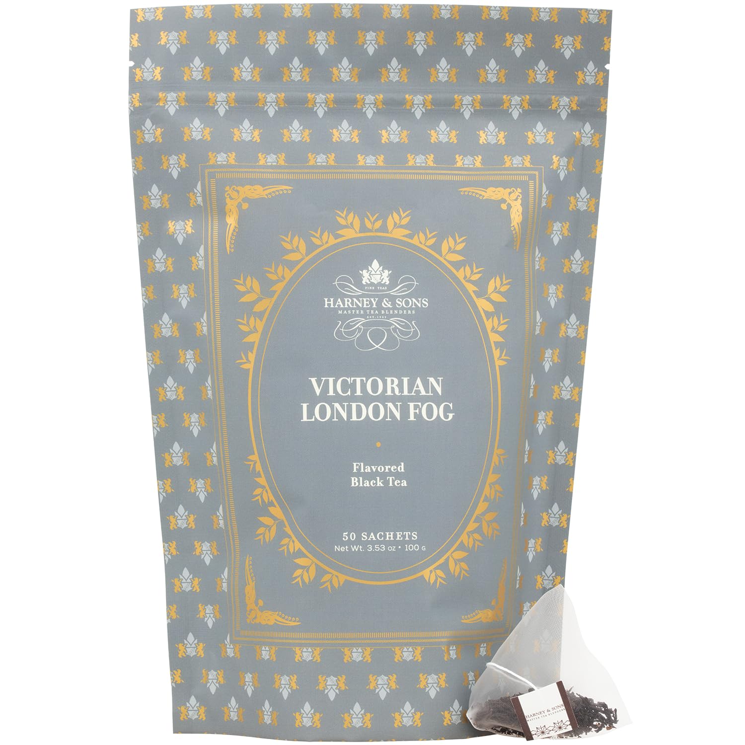 Harney & Son Victorian London Fog, Bag of 50 Sachets, Black and Oolong Tea with Bergamot, Vanilla Flavor and Lavender