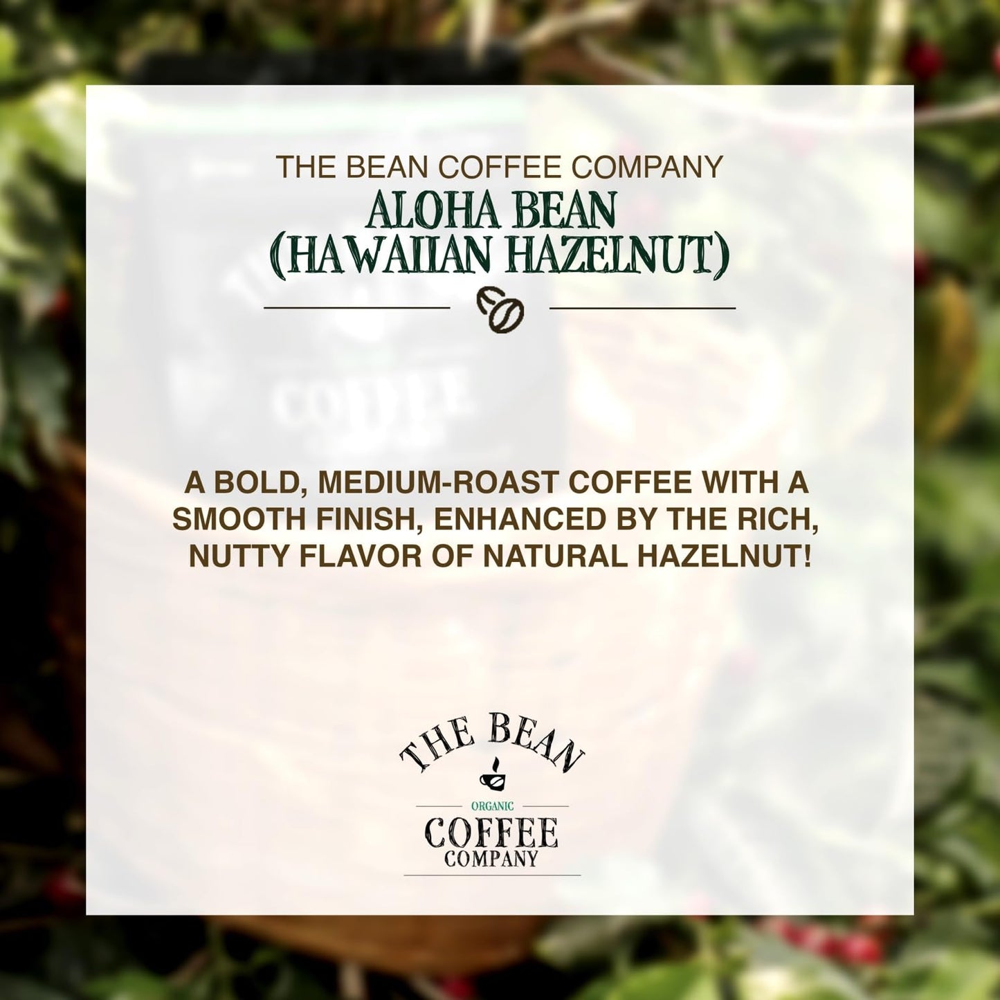 The Bean Organic Coffee Company Aloha Bean (Hawaiian Hazelnut), Medium Roast, Whole Bean Coffee, 16-Ounce Bags (Pack of 2)