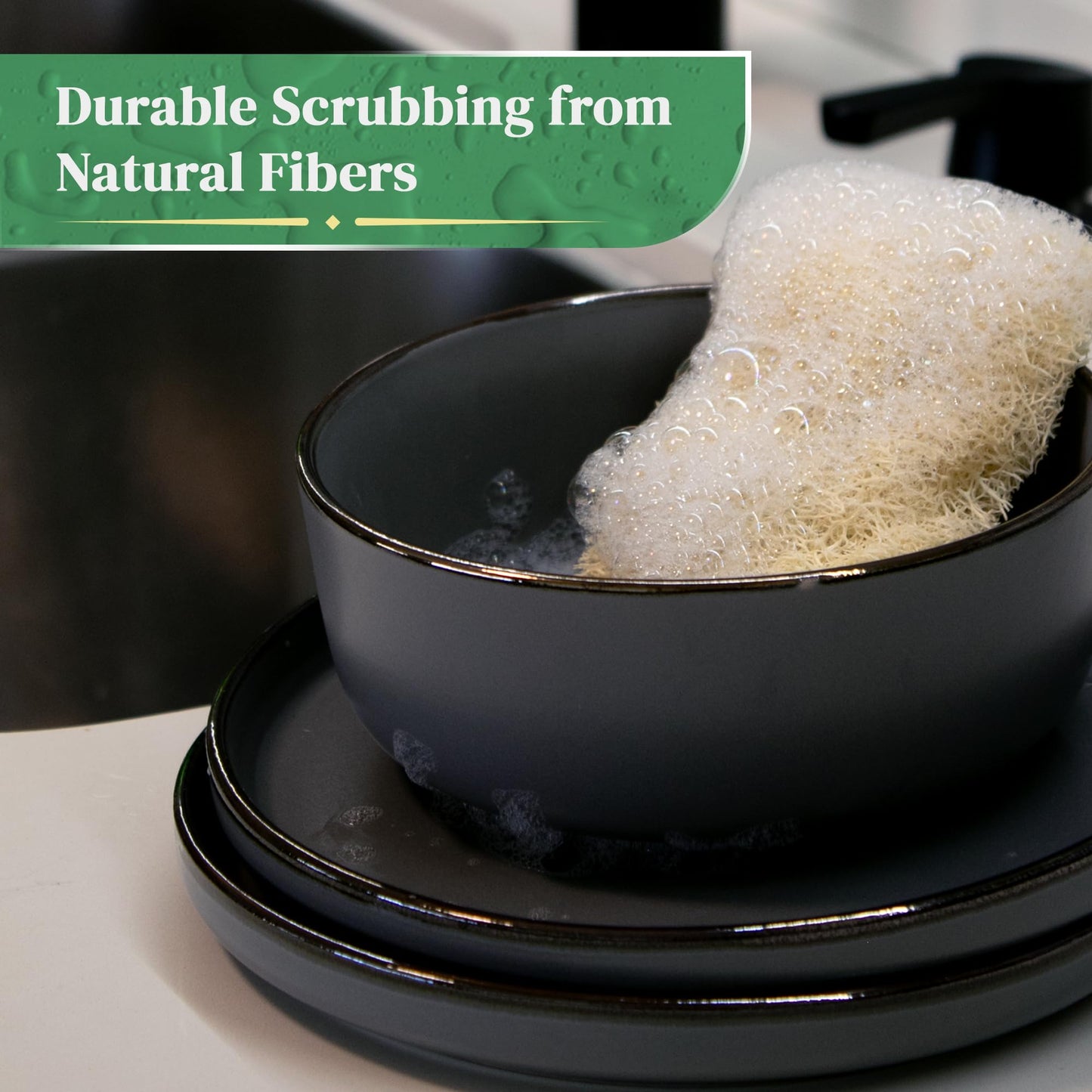 Natural Loofah Kitchen Sponge (XL - 10 Pack) - Natural Sponges for Dishes - Eco Friendly and Compostable Sponges - Biodegradable Plant Based Kitchen