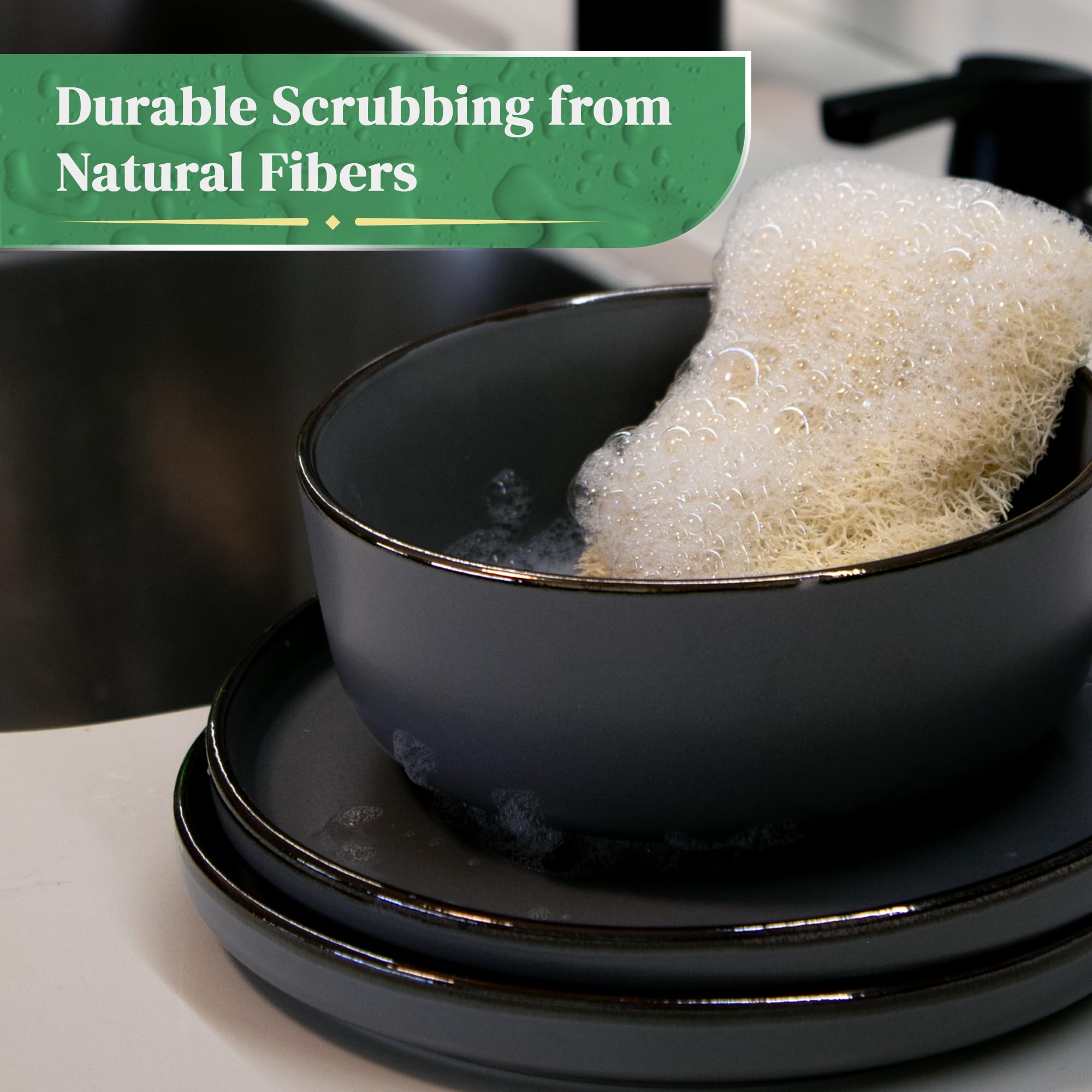 Natural Loofah Kitchen Sponge (XL - 10 Pack) - Natural Sponges for Dishes - Eco Friendly and Compostable Sponges - Biodegradable Plant Based Kitchen