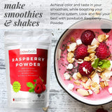powbab Raspberry Powder from 100% USA Grown Organic Raspberries. No Added Sugar, Not Freeze Dried, No Juice Concentrate, No Maltodextrin. Dehydrated