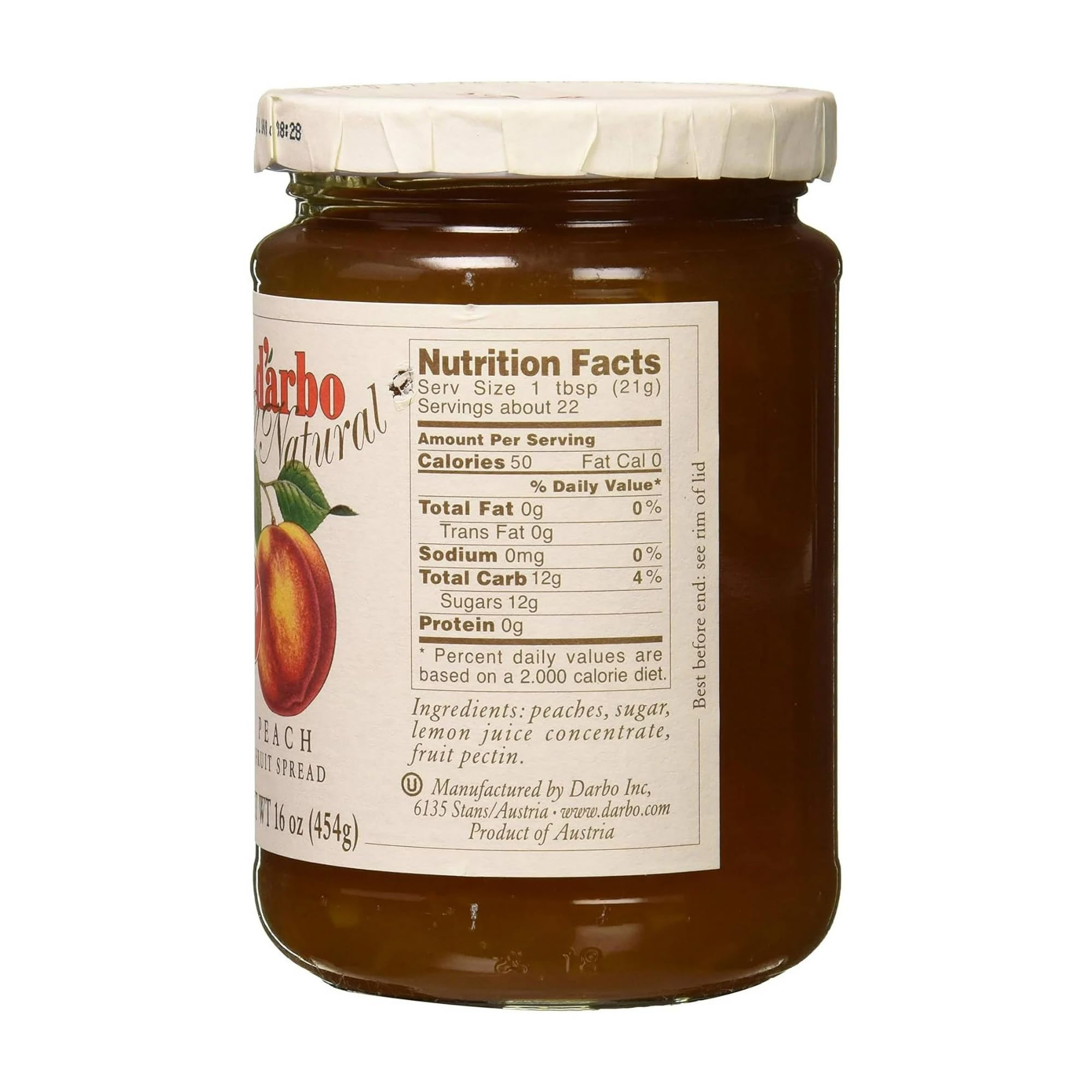 d'arbo All Natural Peach Fruit Spread, 16 Ounce