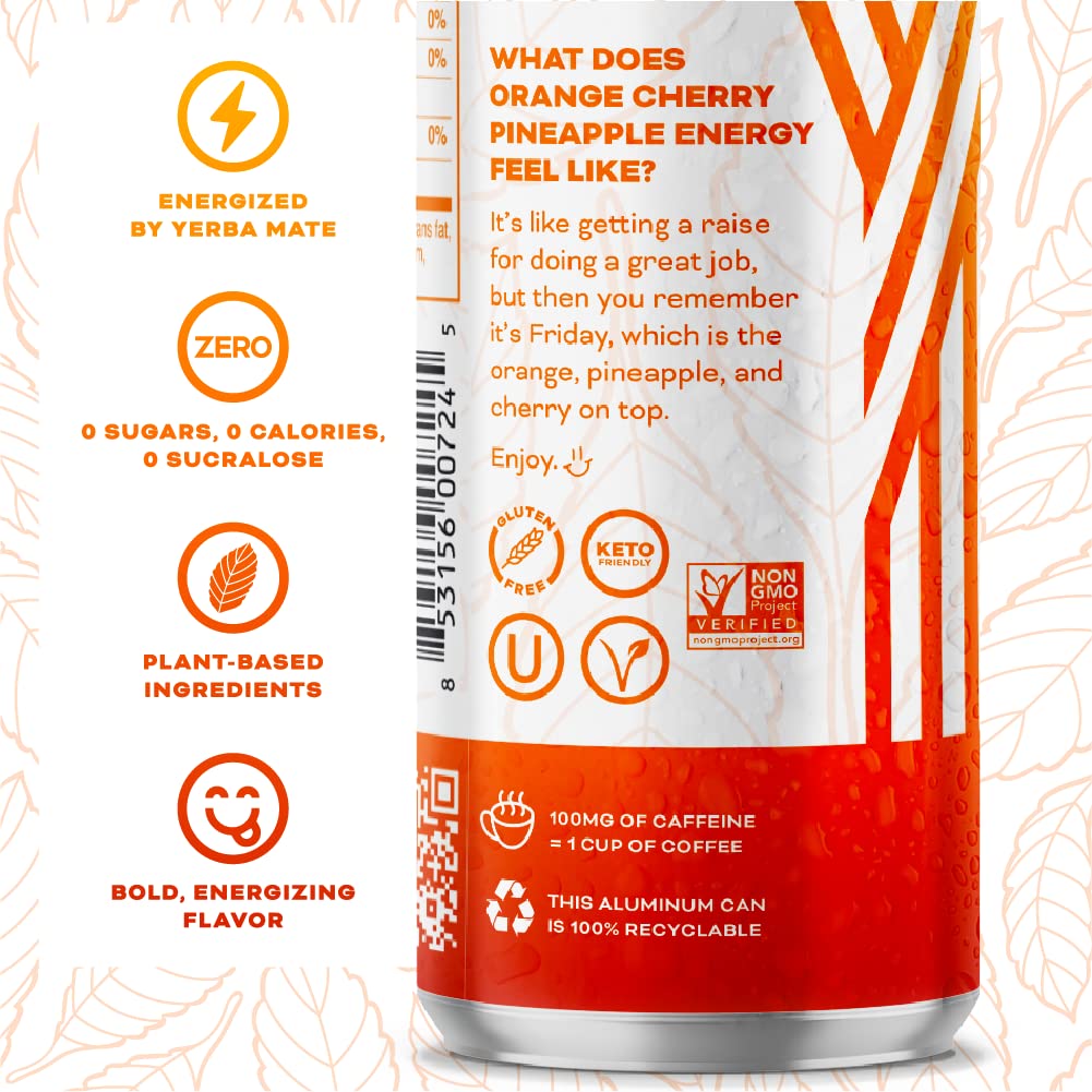 Yerbaé Energy Seltzer - Orange Cherry Pineapple No Sugar/Calories/Carbs. Energized by Yerba Mate, Naturally Caffeinated Plant-Based, Healthy