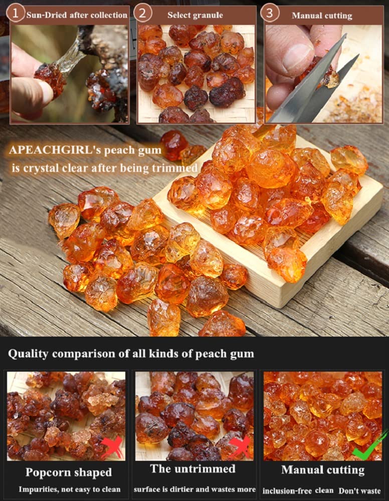 APEACHGIRL Yunnan Premium Natural Wild Peach Gum (16 oz / 1LB), Edible Gum, Health and Beauty Leisure Dessert, Resealable Bag