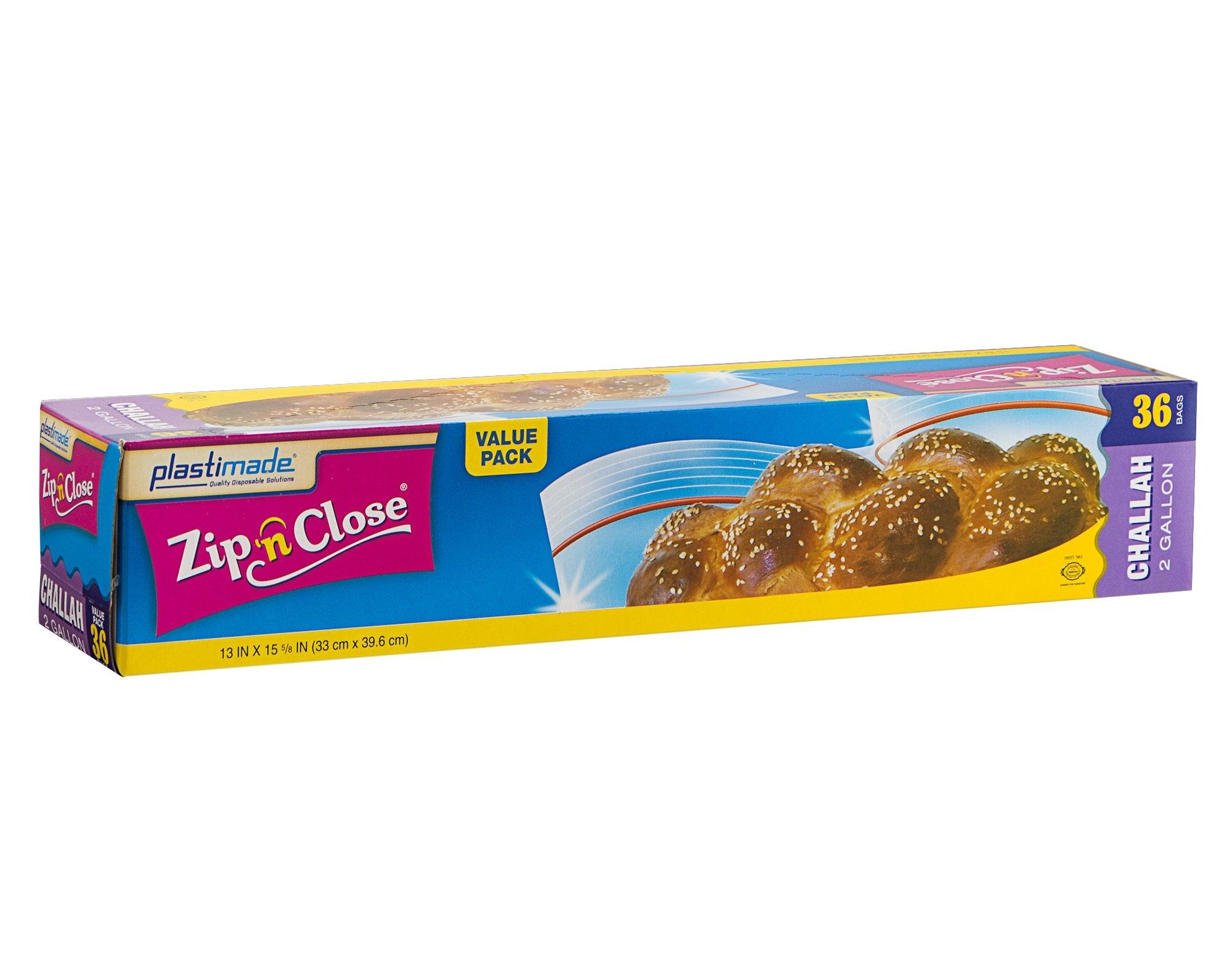 Plastimade Zip'n'Close Disposable Plastic Resealable Storage Bags, 2 Gallon Size, 36 Bags, Great For Thanksgiving Home, Office, Vacation, Traveling