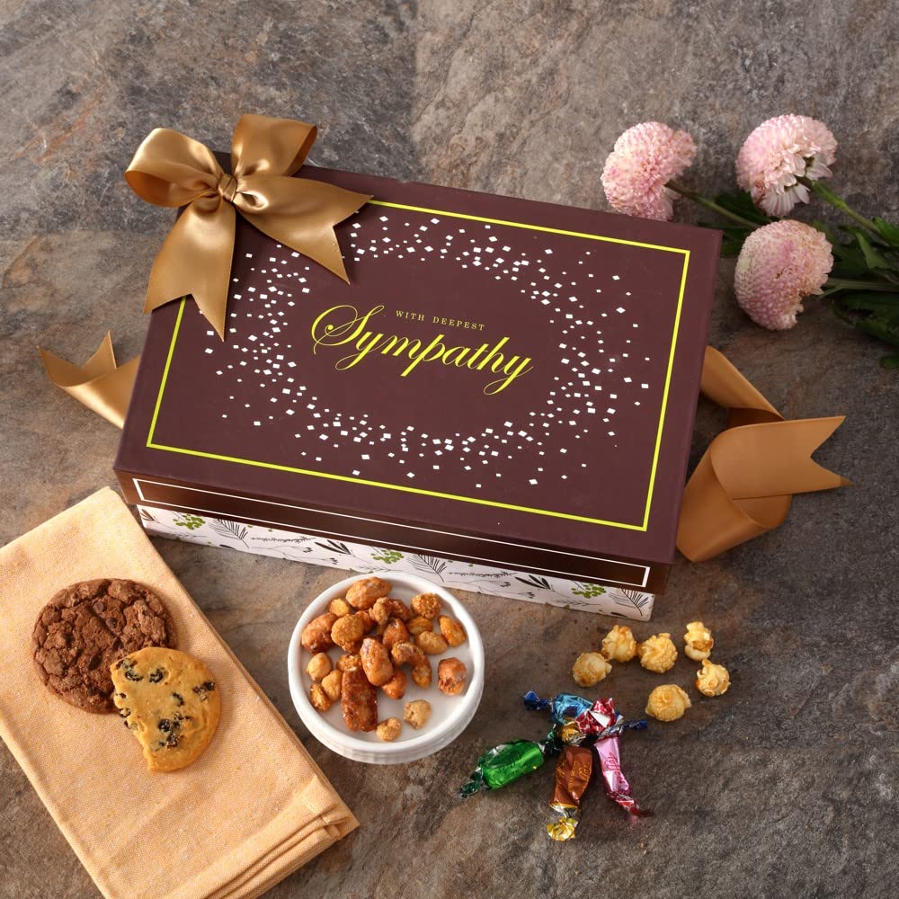Broadway Basketeers Sympathy Gift Box - Individually Wrapped Gourmet Snacks, Desserts and Cookies Gift Box for Funeral, Shiva or Memorial - Snack Box