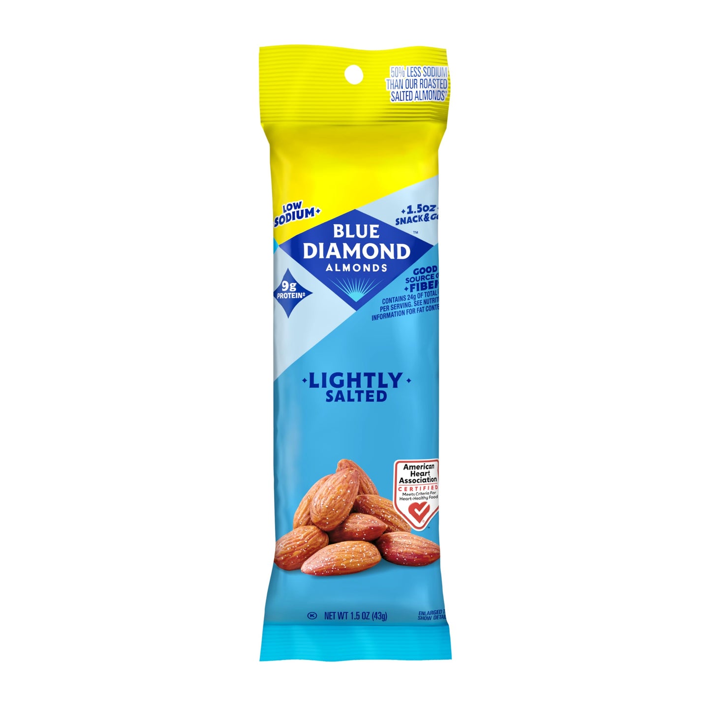 Blue Diamond Almonds, Low Sodium, Lightly Salted Flavored Snack Nuts, Single Serve Bags (1.5 Oz. Tubes, Pack of 12)