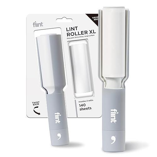 Flint Plus XL Retractable Lint Remover & Pet Hair Roller for Clothes - Refillable & Reusable Lint Roller with 140 Extra Sticky Tear-Off Sheets - Value