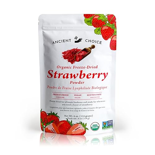 Ancient Choice - Strawberry Powder (4 ounces) | USDA Organic | Freeze Dried | Non-GMO | Milk | Baking | Hiking | Vegan Superfood | Vegetarian |
