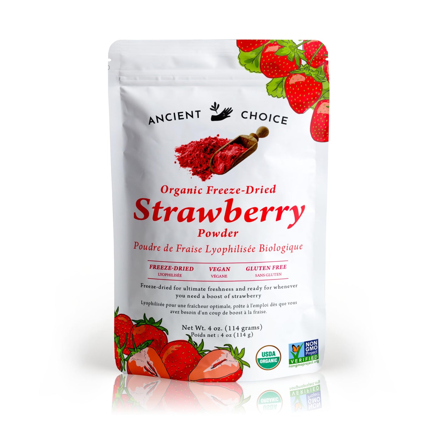 Ancient Choice - Strawberry Powder (4 ounces) | USDA Organic | Freeze Dried | Non-GMO | Milk | Baking | Hiking | Vegan Superfood | Vegetarian |