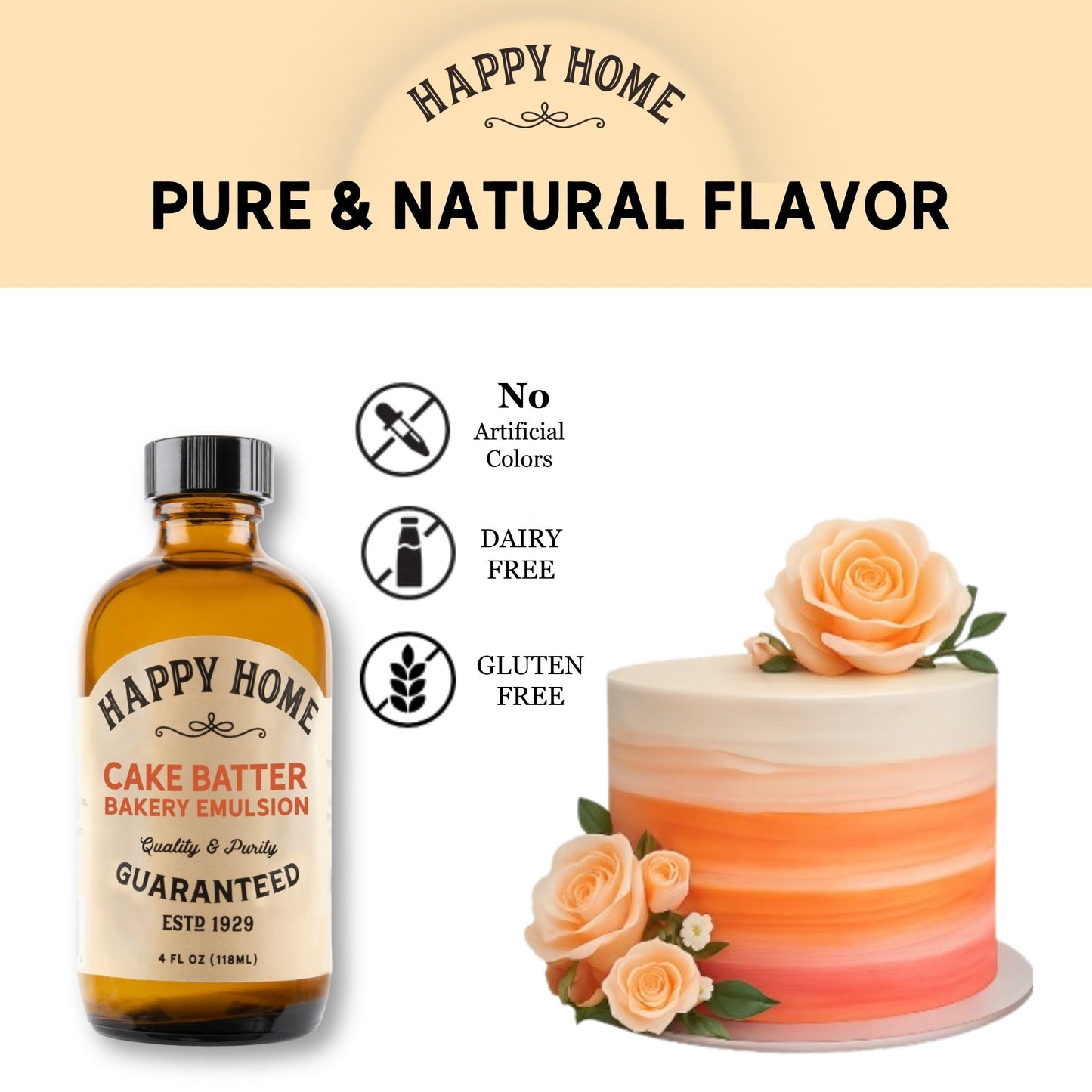 Happy Home Cake Batter Bakery Emulsion, Kosher, Gluten-Free, Dairy-Free, Nut-Free, 4 fl oz