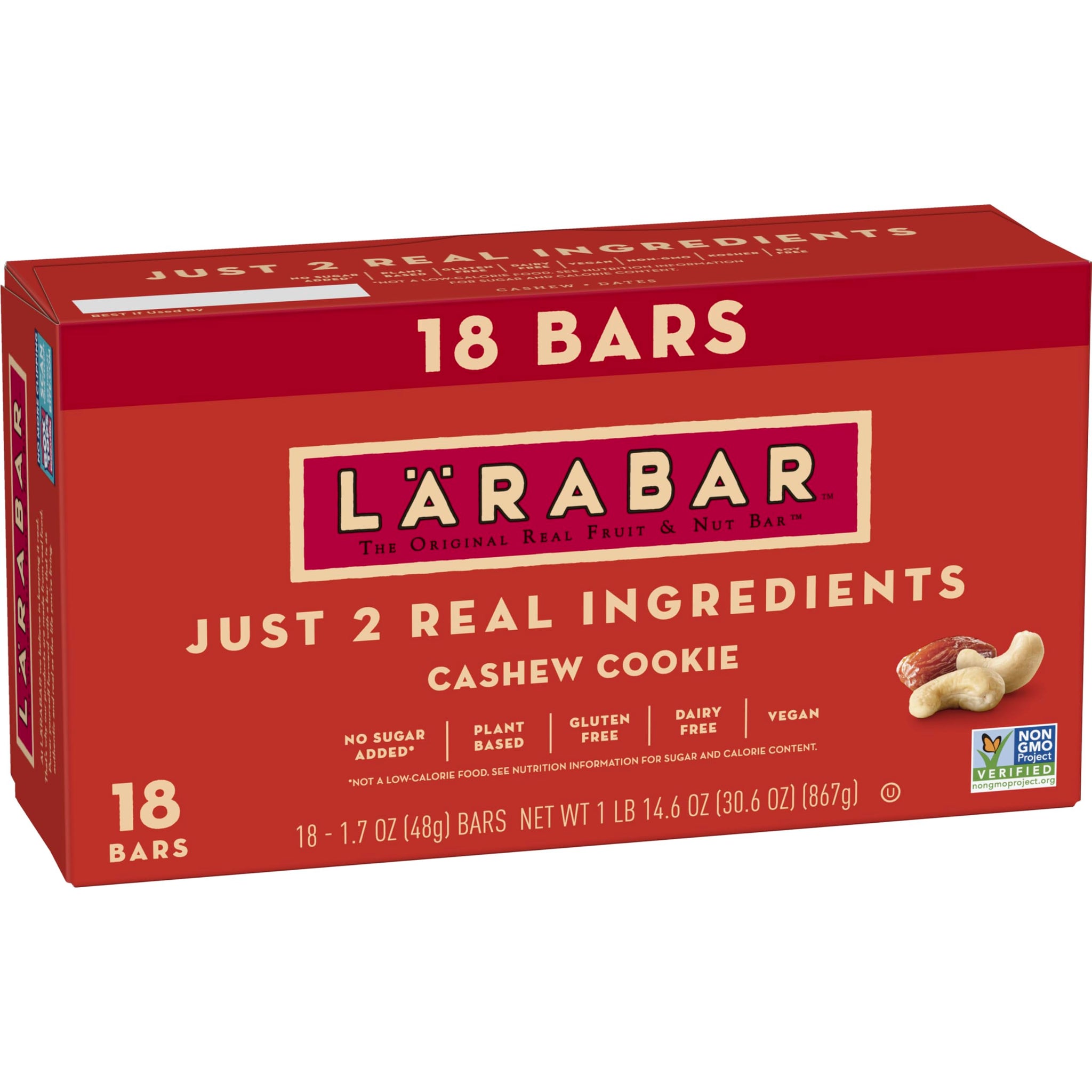 Larabar Cashew Cookie, Fruit and Nut Bars, Gluten Free and Vegan, 30.6 oz, 18 Ct