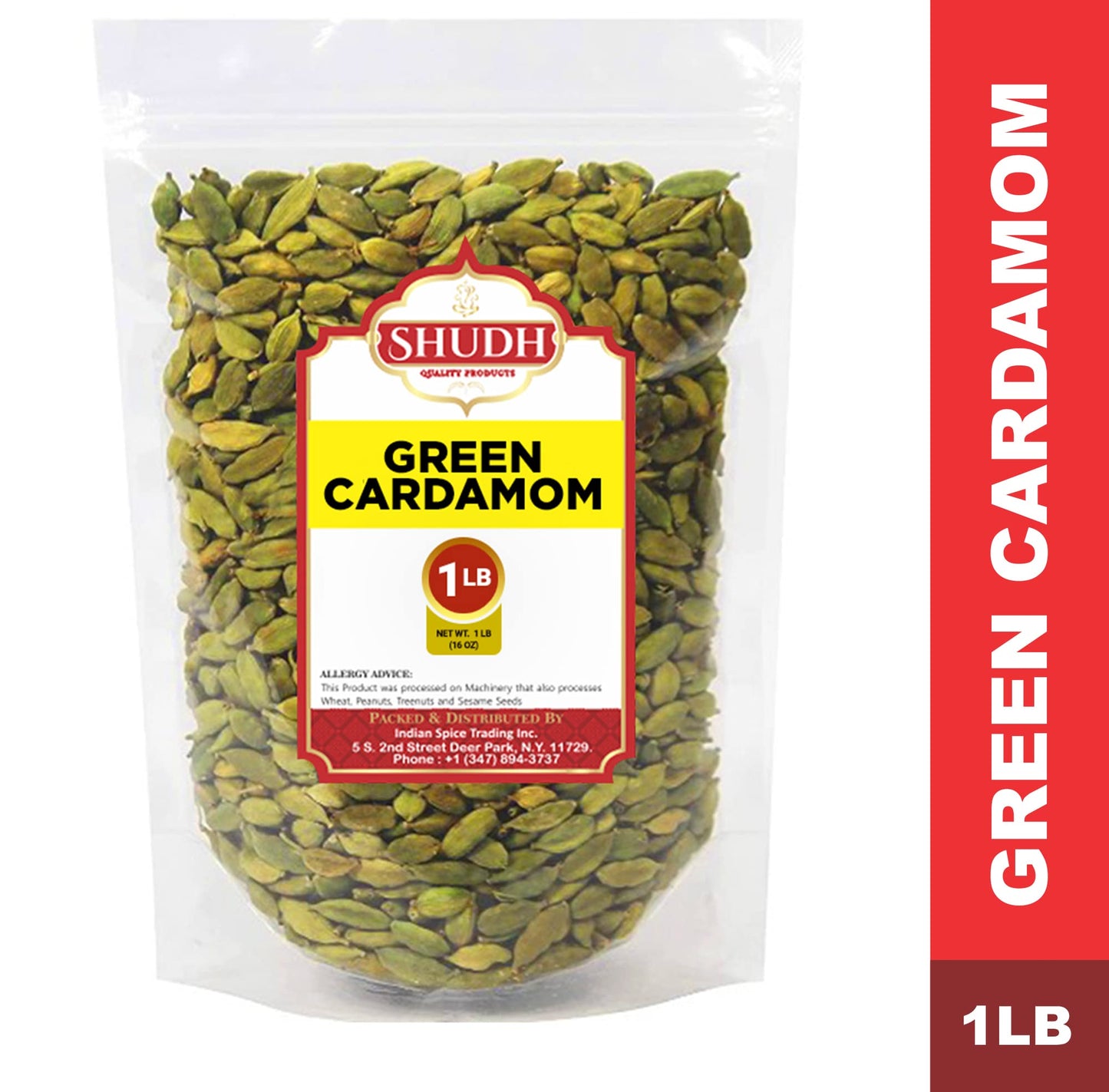 SHUDH GREEN CARDAMOM 1 LB | 16 oz Green Cardamom Pods Spice (Hari Elachi) ~ All Natural | Vegan | Gluten Friendly | NON-GMO | Product of India