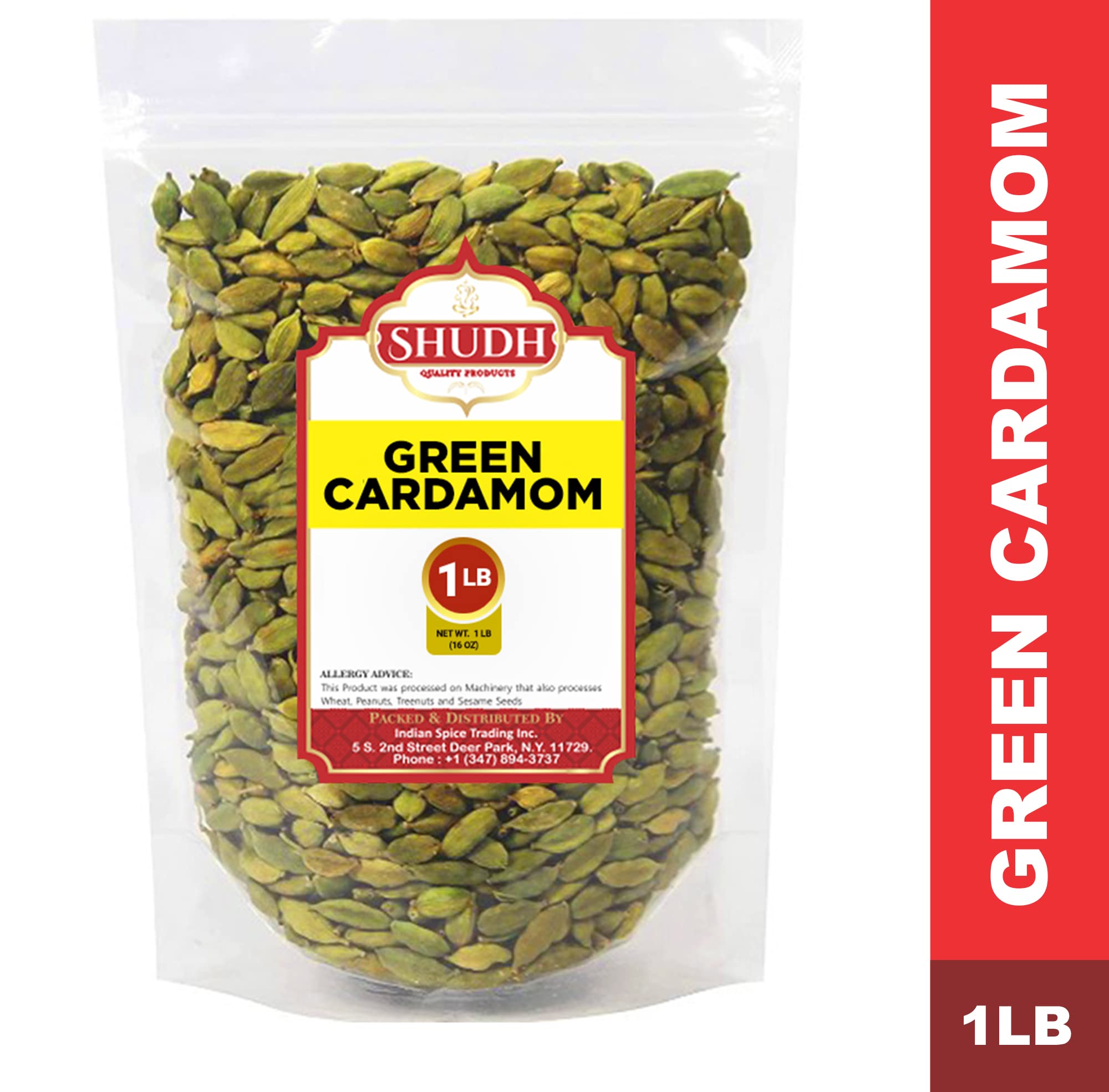 SHUDH GREEN CARDAMOM 1 LB | 16 oz Green Cardamom Pods Spice (Hari Elachi) ~ All Natural | Vegan | Gluten Friendly | NON-GMO | Product of India